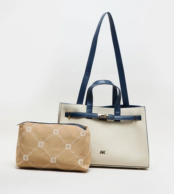 آن كلاين طقم حقيبة يد توت من آن كلاين بتفاصيل متباينة من جلد البولي يوريثان